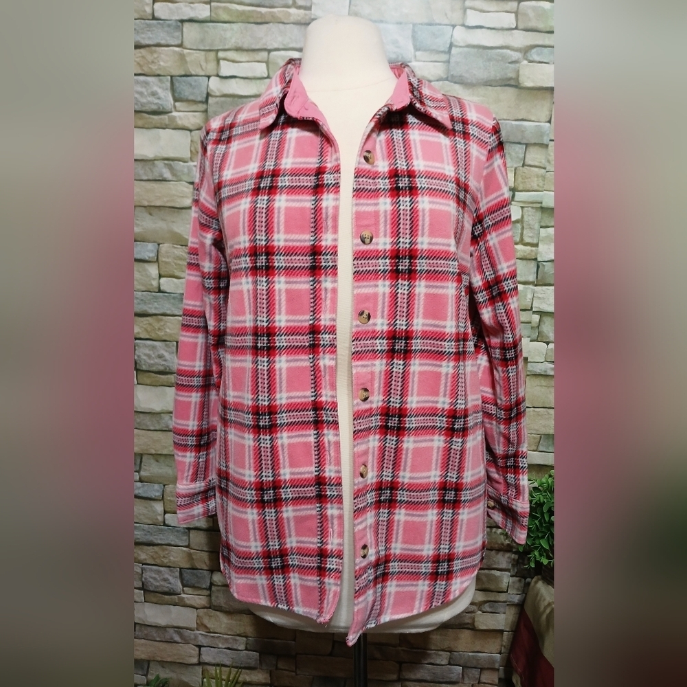 Riders By Lee Pink Plaid Jacket Shacket Cottagecore Cozy Fleece Medium